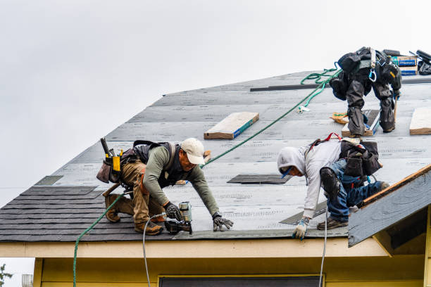 Professional Storm Damage Roof Repair technician working in Rush, NY